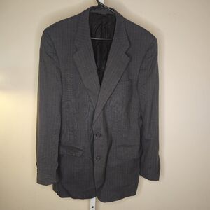 Vintage Burberrys' Men's Dark Gray Striped 2 Button Blazer 100% Wool